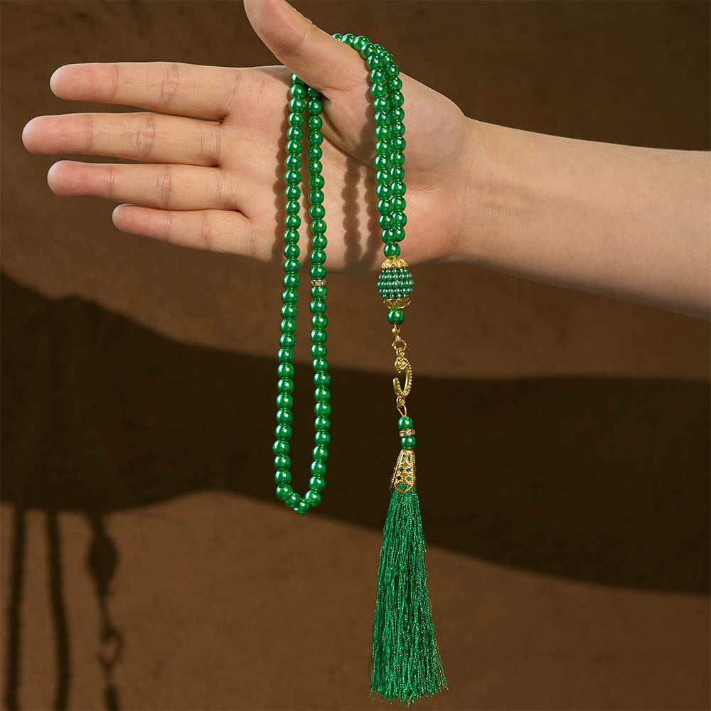 HilalHaven 6mm Round Faux Pearl Glass Tasbih with Tassel — Handcrafted Modern Minimalist Islamic Prayer Beads - image 3