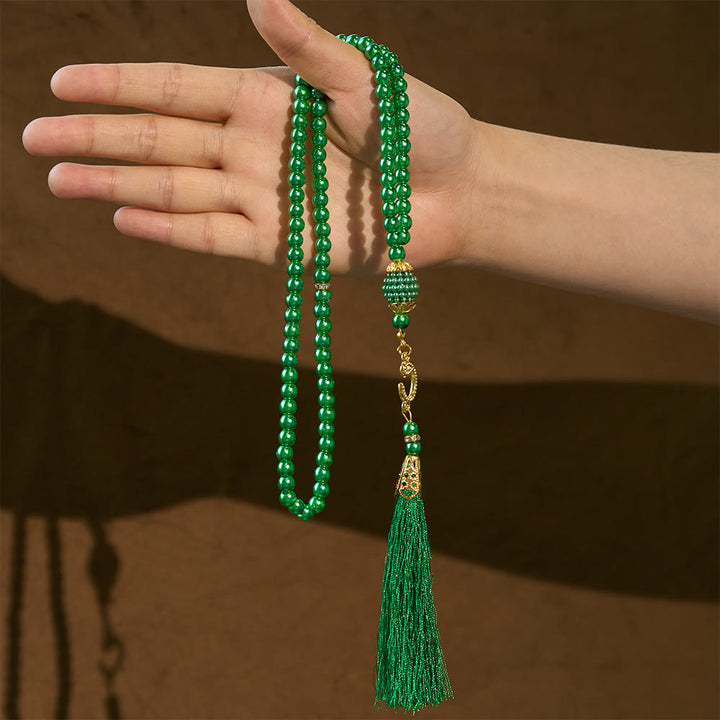 HilalHaven 6mm Round Faux Pearl Glass Tasbih with Tassel — Handcrafted Modern Minimalist Islamic Prayer Beads - image 3