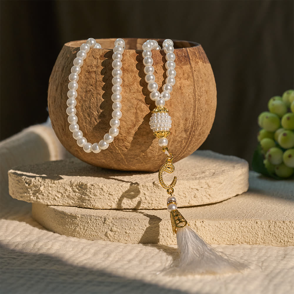 HilalHaven 6mm Round Faux Pearl Glass Tasbih with Tassel — Handcrafted Modern Minimalist Islamic Prayer Beads - image 10