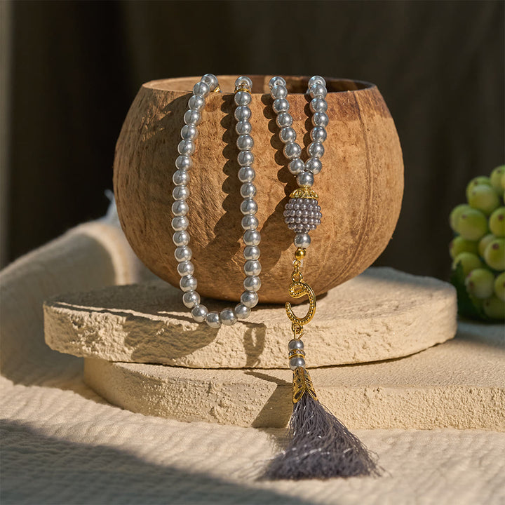 HilalHaven 6mm Round Faux Pearl Glass Tasbih with Tassel — Handcrafted Modern Minimalist Islamic Prayer Beads - image 13