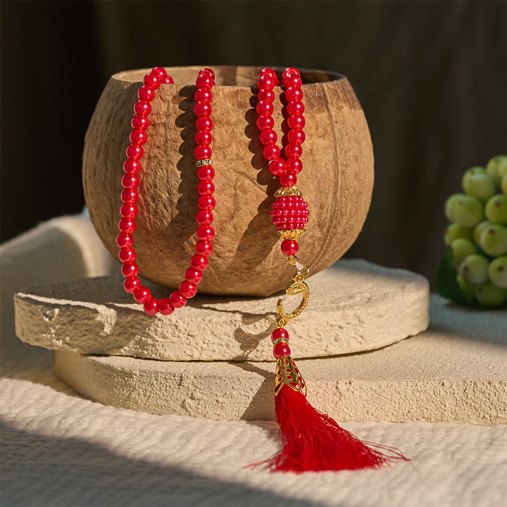 HilalHaven 6mm Round Faux Pearl Glass Tasbih with Tassel — Handcrafted Modern Minimalist Islamic Prayer Beads - image 23