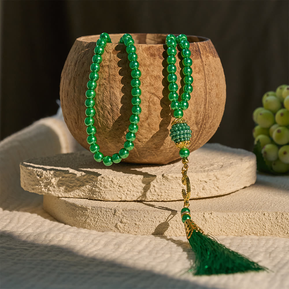 HilalHaven 6mm Round Faux Pearl Glass Tasbih with Tassel — Handcrafted Modern Minimalist Islamic Prayer Beads - image 1