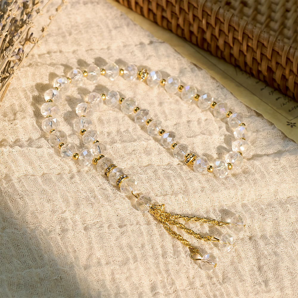 HilalHaven Faceted Crystal Glass 33 Beads Tasbih — Handcrafted Minimalist Islamic Prayer Beads - Clear beads - image 5