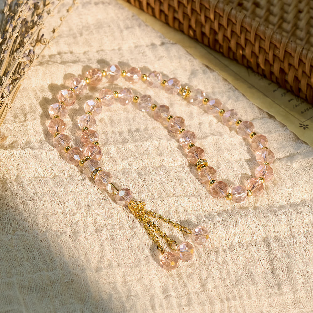 HilalHaven Faceted Crystal Glass 33 Beads Tasbih — Handcrafted Minimalist Islamic Prayer Beads - Pink - image 0