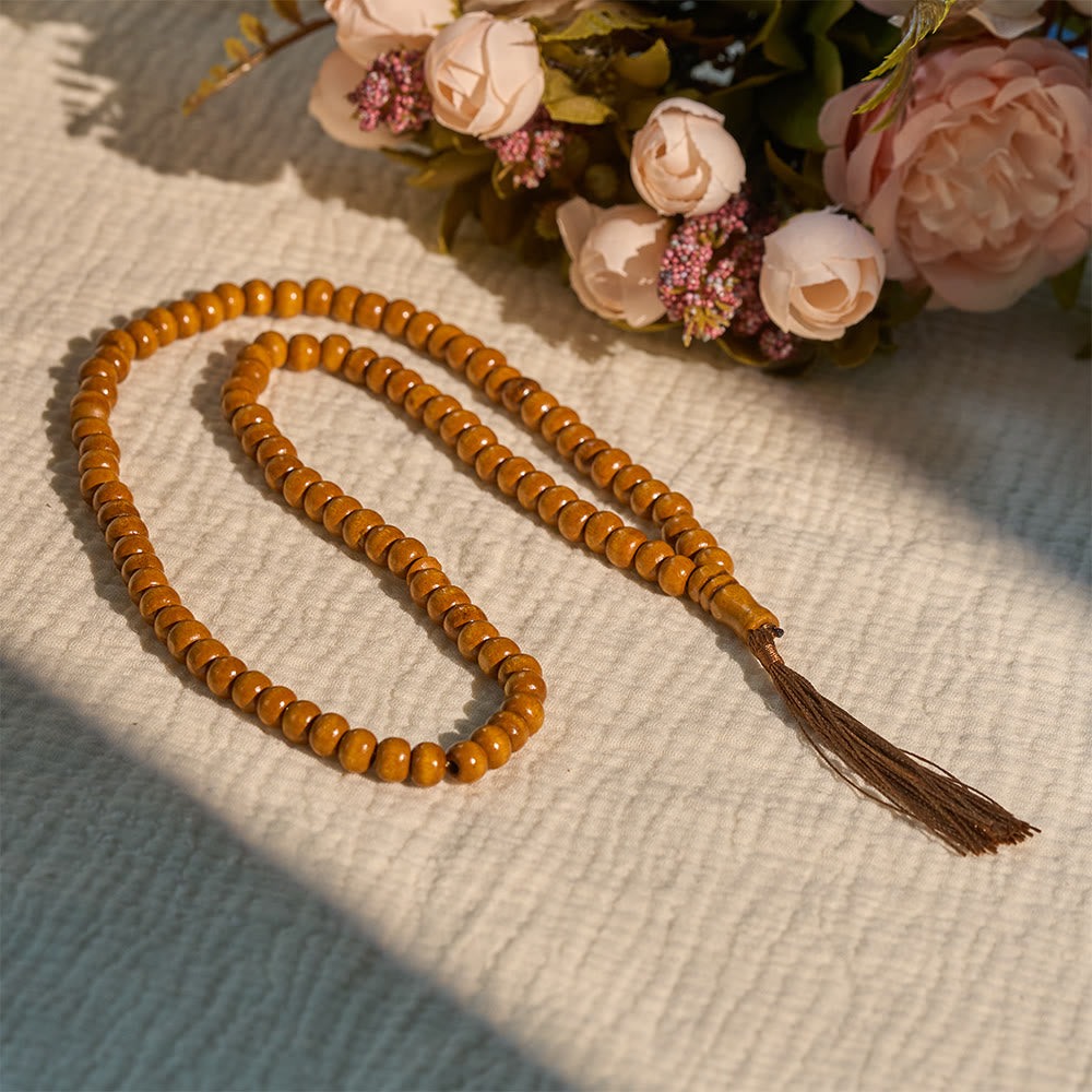 HilalHaven 8mm Round Natural Wood 33 Beads Tasbih — Handcrafted Cultural Prayer Beads with Tassel - 99-Bead Light Brown - image 8