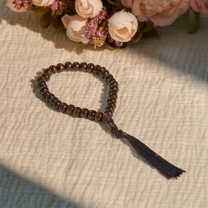 HilalHaven 8mm Round Natural Wood 33 Beads Tasbih — Handcrafted Cultural Prayer Beads with Tassel - 33-Bead Dark Brown - image 5