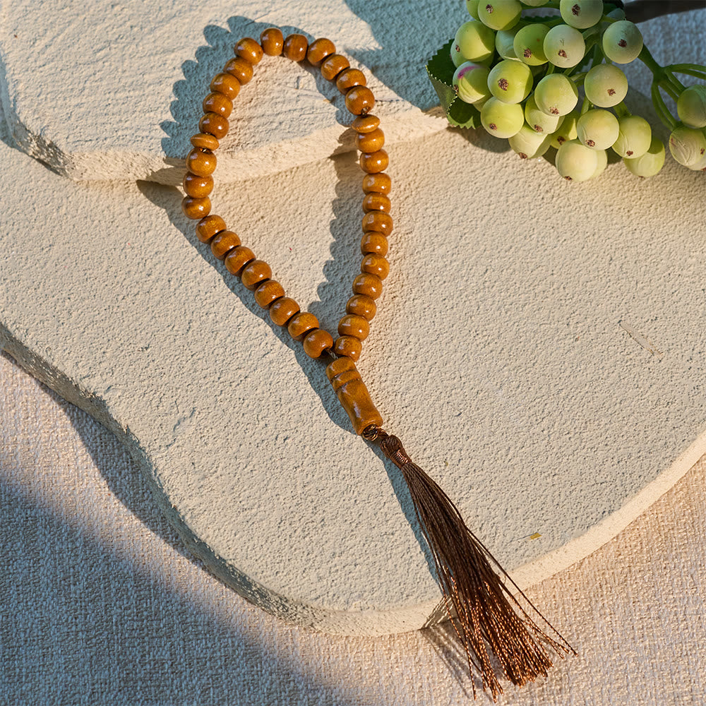 HilalHaven 8mm Round Natural Wood 33 Beads Tasbih — Handcrafted Cultural Prayer Beads with Tassel - image 1