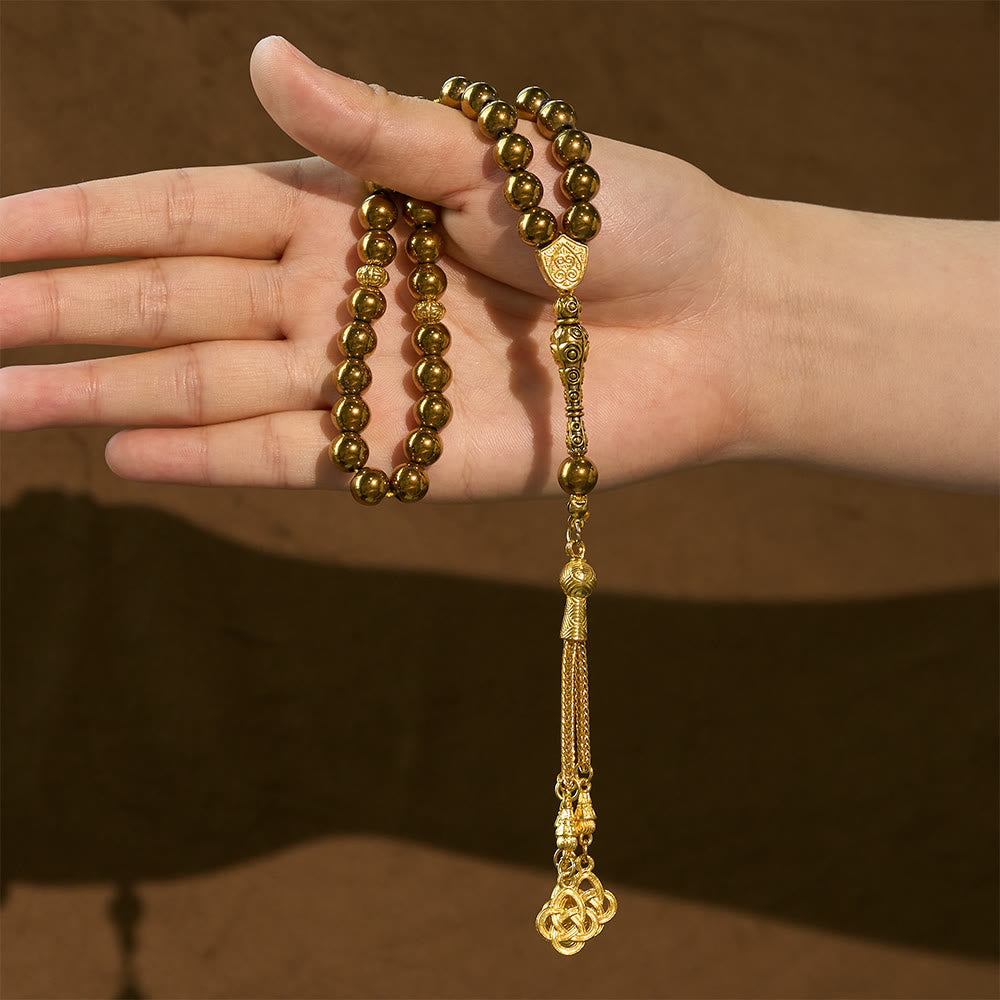 HilalHaven 8mm Round Gold Obsidian 45 Beads Tasbih — Handcrafted Ethnic Cultural Prayer Beads - image 8