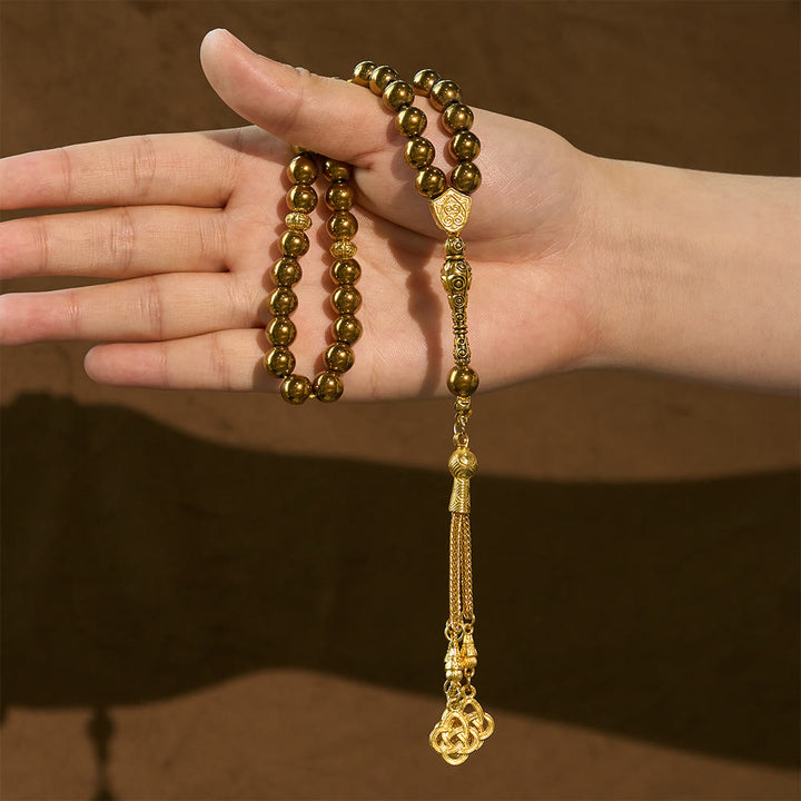 HilalHaven 8mm Round Gold Obsidian 45 Beads Tasbih — Handcrafted Ethnic Cultural Prayer Beads - image 8