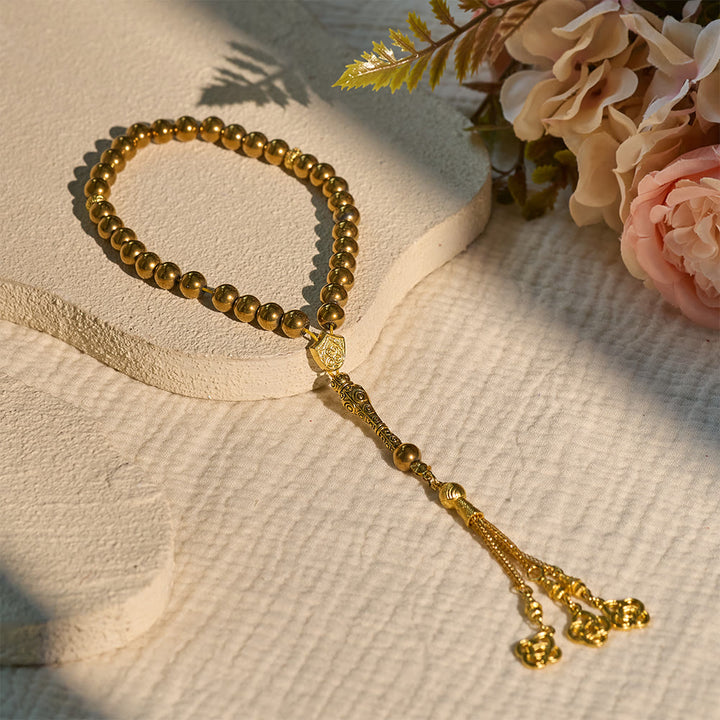 HilalHaven 8mm Round Gold Obsidian 45 Beads Tasbih — Handcrafted Ethnic Cultural Prayer Beads - image 7