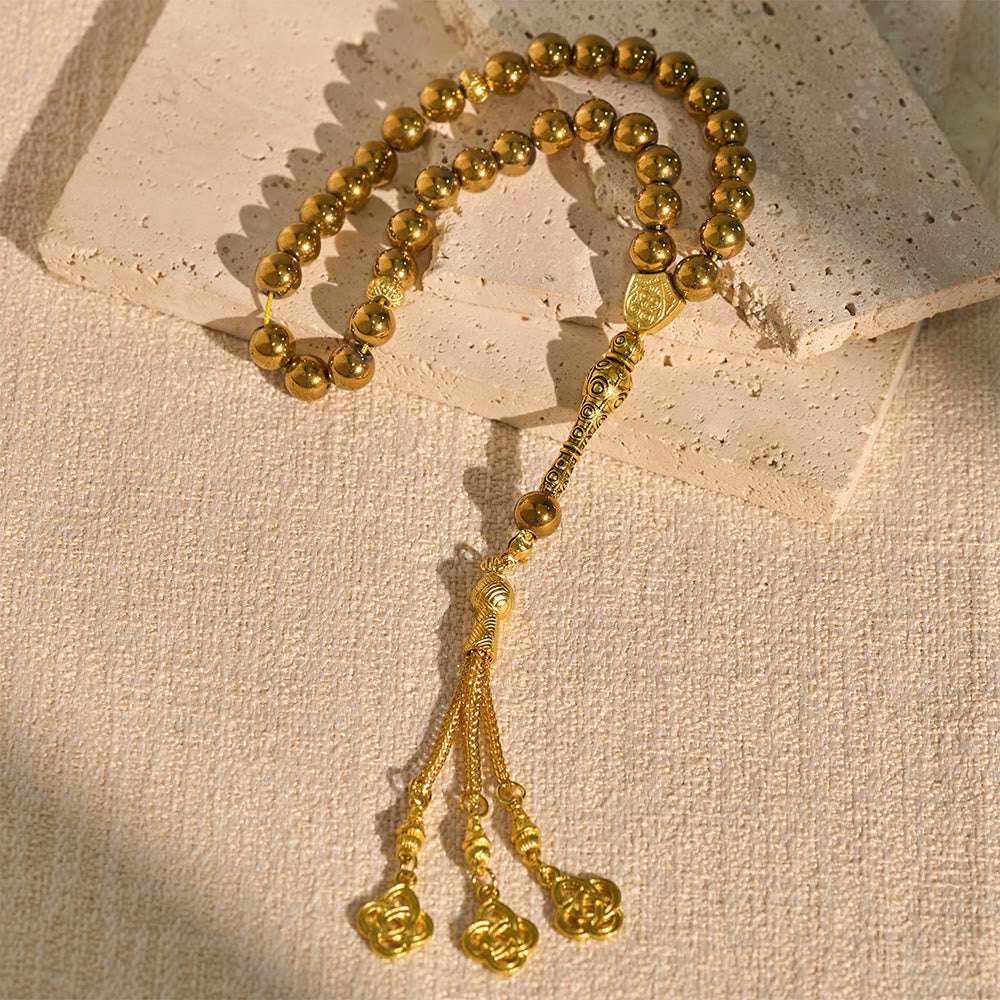 HilalHaven 8mm Round Gold Obsidian 45 Beads Tasbih — Handcrafted Ethnic Cultural Prayer Beads - Golden - image 6