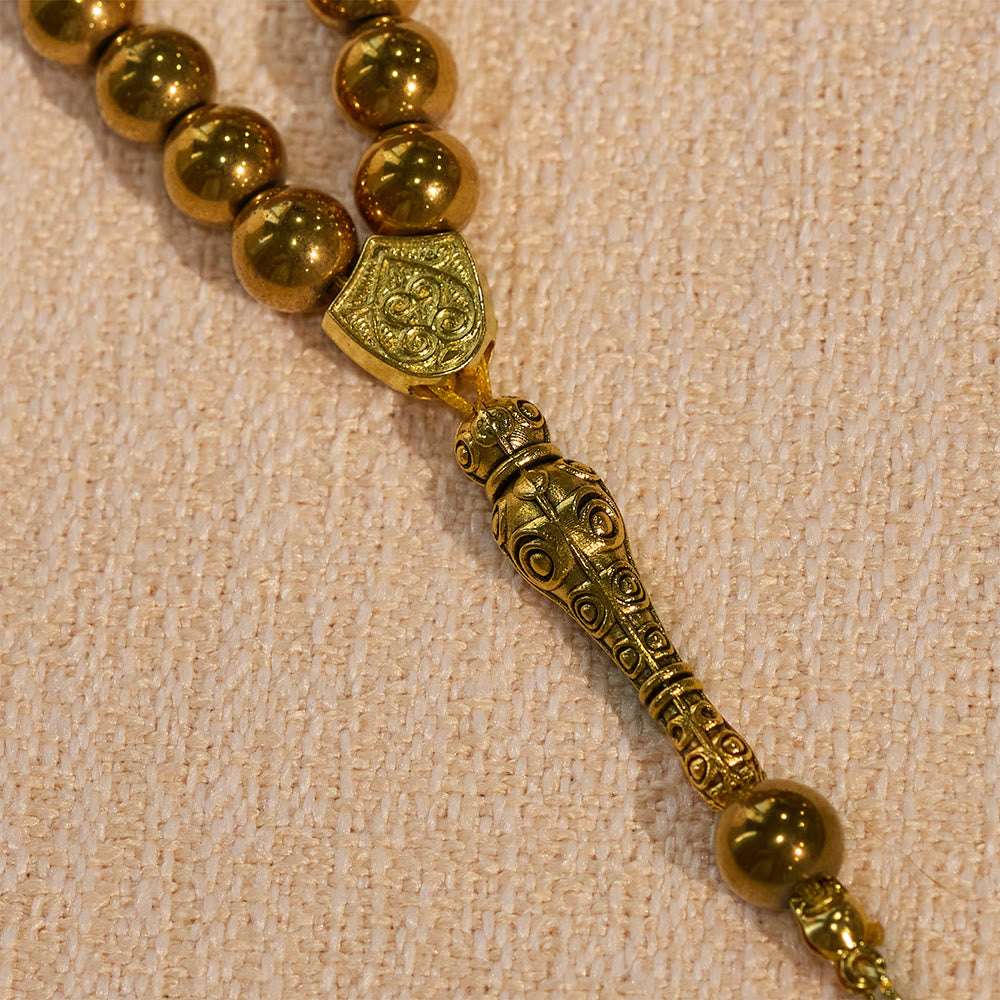 HilalHaven 8mm Round Gold Obsidian 45 Beads Tasbih — Handcrafted Ethnic Cultural Prayer Beads - image 9