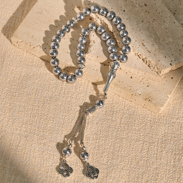 HilalHaven 8mm Round Gold Obsidian 45 Beads Tasbih — Handcrafted Ethnic Cultural Prayer Beads - Silver - image 0