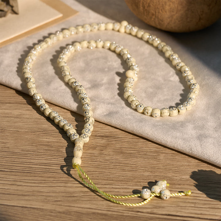 HilalHaven 8mm Round Plum Blossom Acrylic 99 Beads Tasbih — Handcrafted Minimalist Cultural Prayer Beads - Beige - image 4