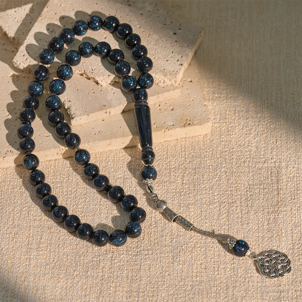 HilalHaven 10mm Round Starry Night Blue Resin 23 Beads Tasbih — Handcrafted Minimalist Cultural Prayer Beads - Starry Night Blue - image 0