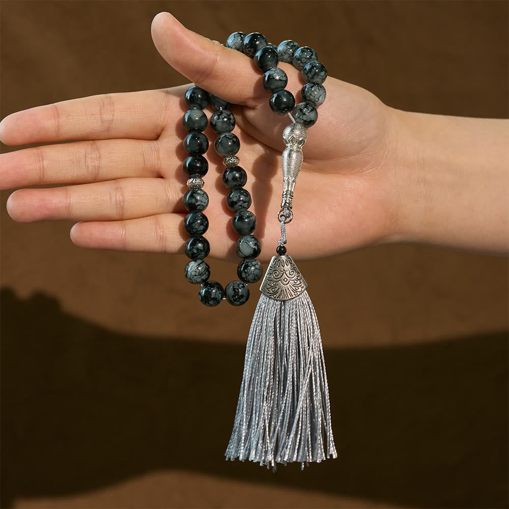 HilalHaven 10mm Round Glass 33 Beads Tasbih — Handcrafted Casted Cultural Prayer Beads with Tassel - image 2