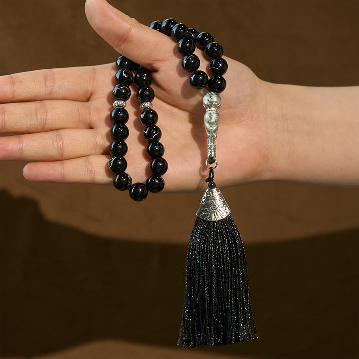 HilalHaven 10mm Round Glass 33 Beads Tasbih — Handcrafted Casted Cultural Prayer Beads with Tassel - image 5