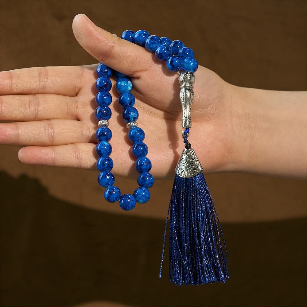 HilalHaven 10mm Round Glass 33 Beads Tasbih — Handcrafted Casted Cultural Prayer Beads with Tassel - image 14