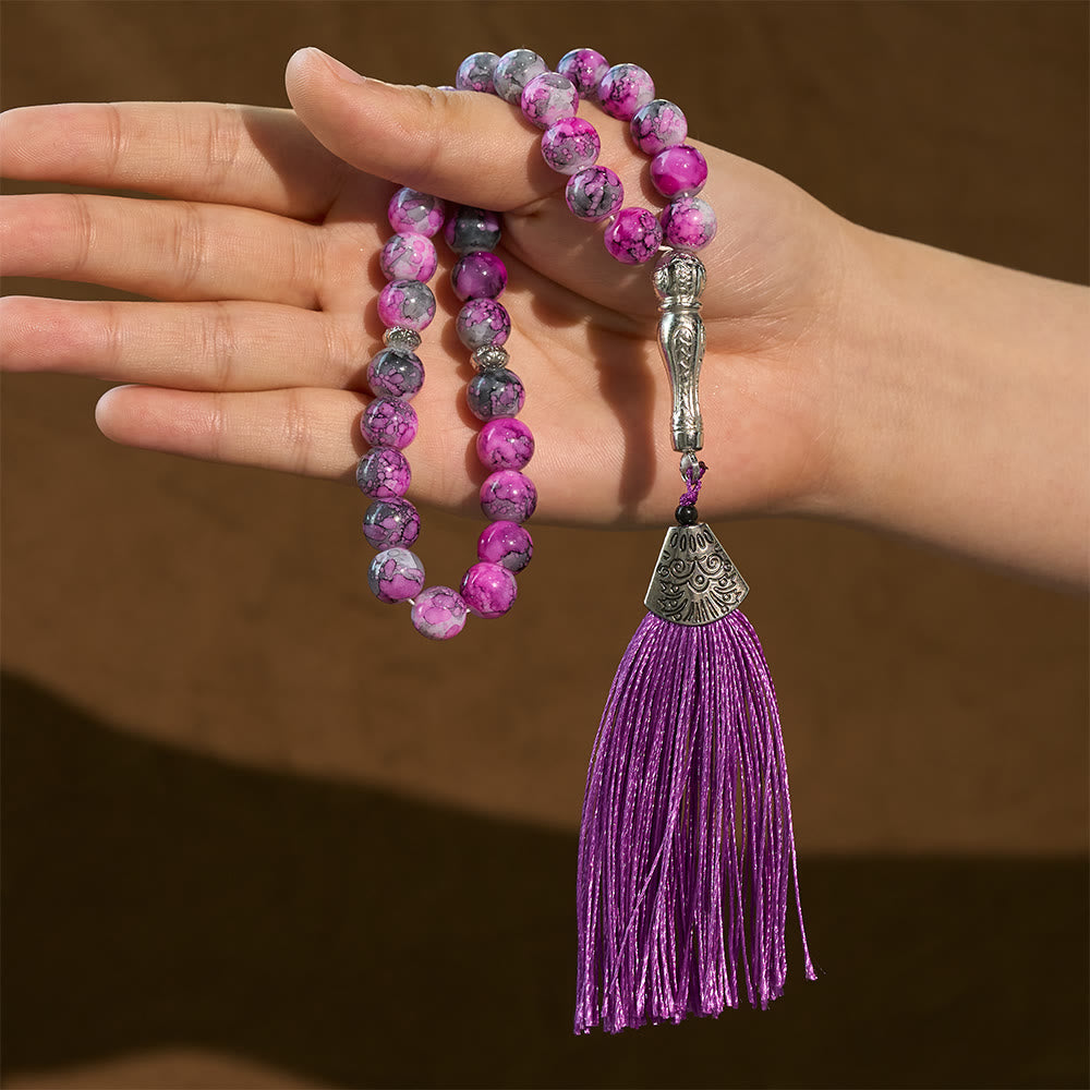 HilalHaven 10mm Round Glass 33 Beads Tasbih — Handcrafted Casted Cultural Prayer Beads with Tassel - image 8