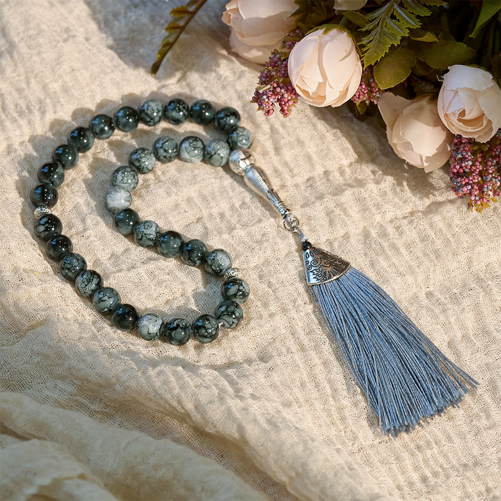 HilalHaven 10mm Round Glass 33 Beads Tasbih — Handcrafted Casted Cultural Prayer Beads with Tassel - Charcoal Gray - image 0