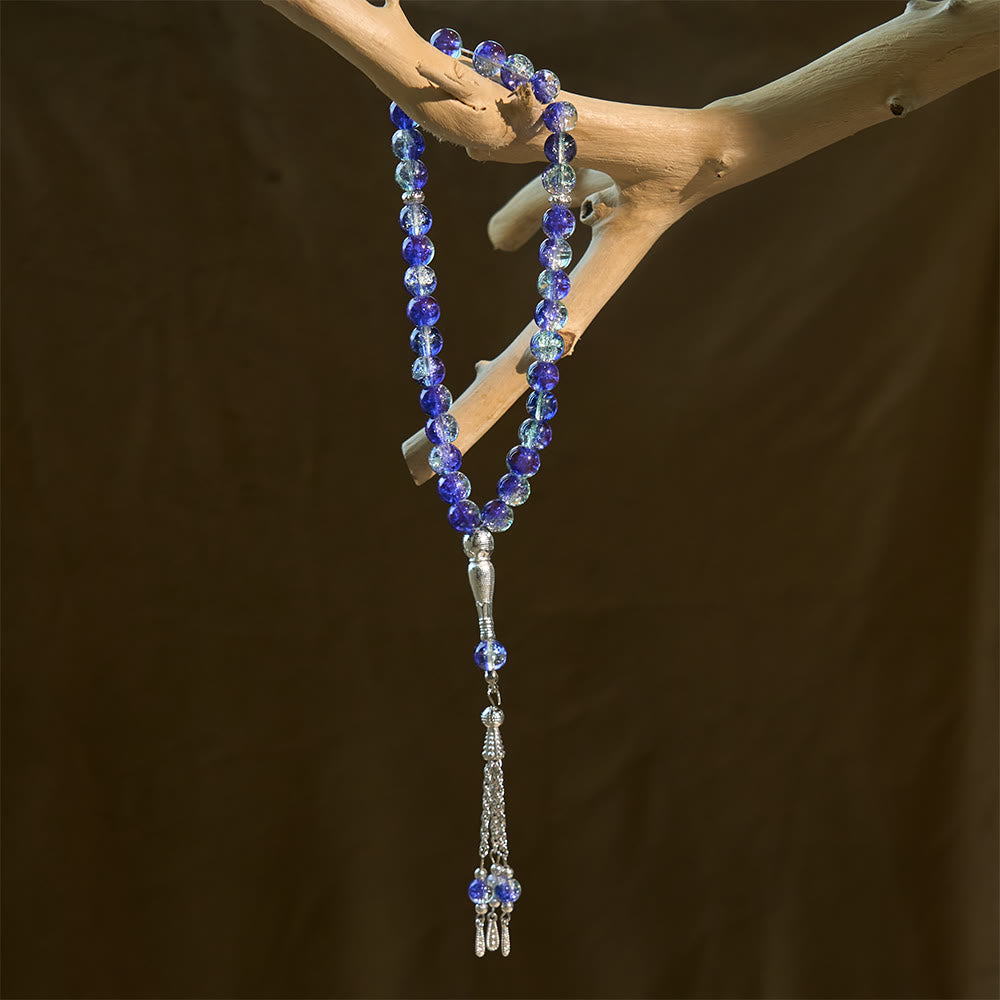 HilalHaven 10mm Round Crackle Glass 33 Beads Tasbih — Handcrafted Casted Modern Minimalist Cultural Prayer Beads - image 1