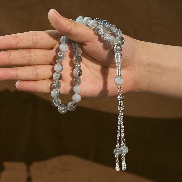 HilalHaven 10mm Round Crackle Glass 33 Beads Tasbih — Handcrafted Casted Modern Minimalist Cultural Prayer Beads - image 11