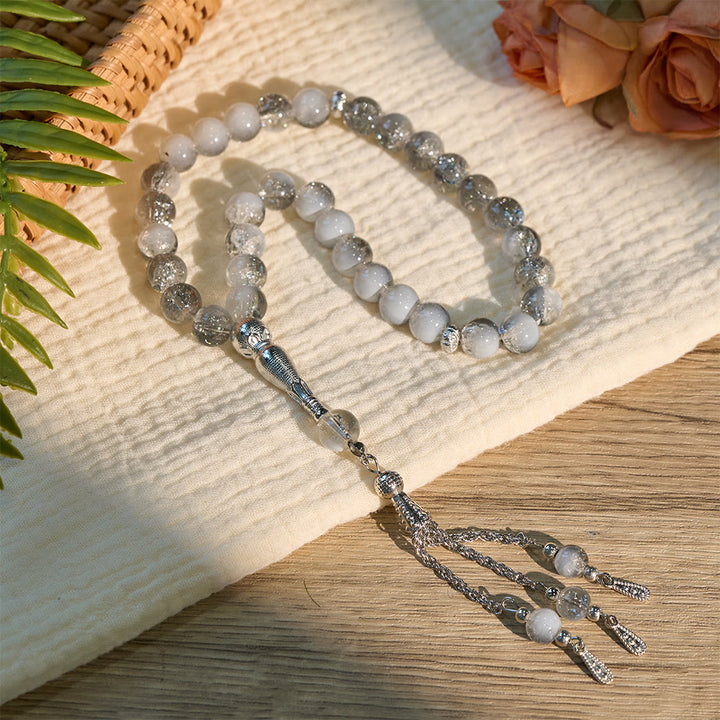 HilalHaven 10mm Round Crackle Glass 33 Beads Tasbih — Handcrafted Casted Modern Minimalist Cultural Prayer Beads - Gray - image 9