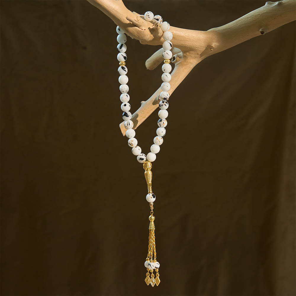 HilalHaven 10mm Round Speckled Glass 33 Beads Tasbih — Handcrafted Vintage Cultural Prayer Beads - image 1