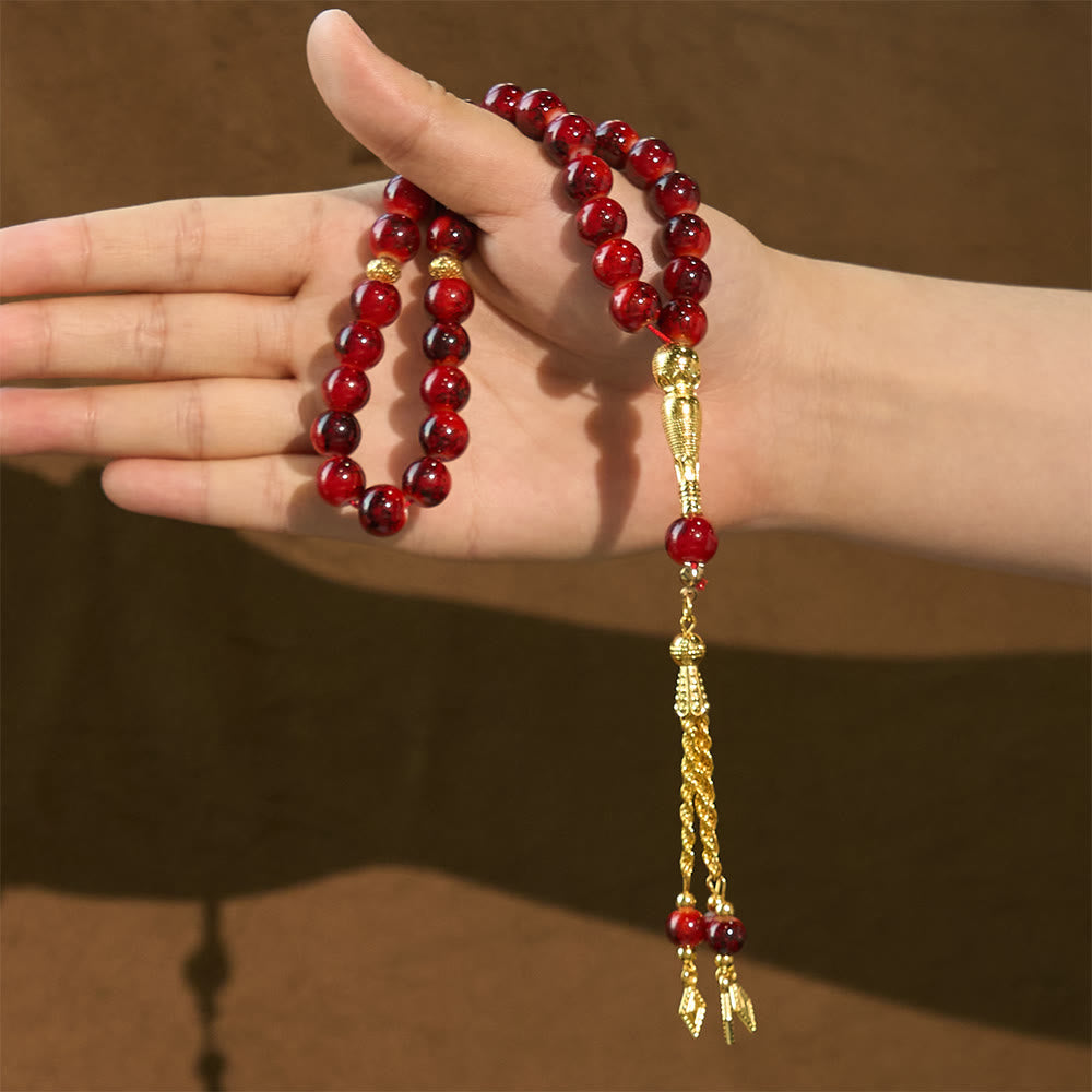 HilalHaven 10mm Round Speckled Glass 33 Beads Tasbih — Handcrafted Vintage Cultural Prayer Beads - image 10