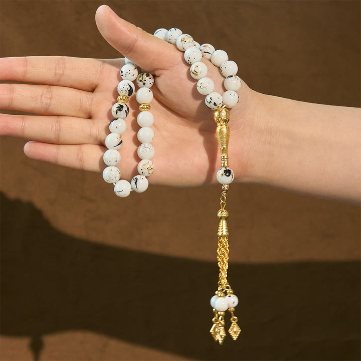 HilalHaven 10mm Round Speckled Glass 33 Beads Tasbih — Handcrafted Vintage Cultural Prayer Beads - image 2