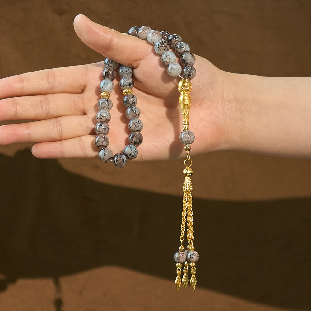 HilalHaven 10mm Round Speckled Glass 33 Beads Tasbih — Handcrafted Vintage Cultural Prayer Beads - image 13