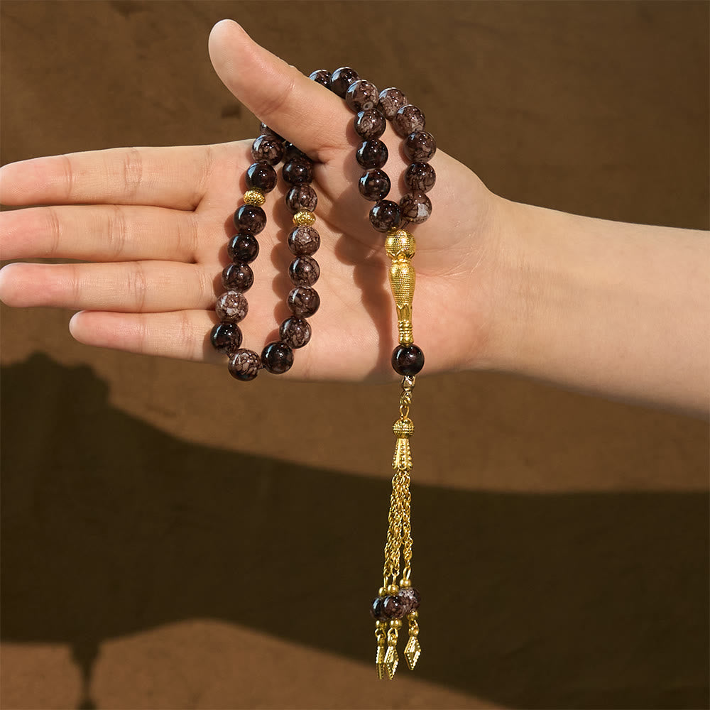 HilalHaven 10mm Round Speckled Glass 33 Beads Tasbih — Handcrafted Vintage Cultural Prayer Beads - image 16