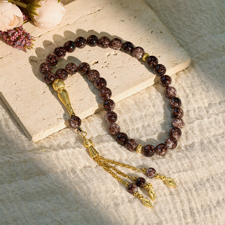 HilalHaven 10mm Round Speckled Glass 33 Beads Tasbih — Handcrafted Vintage Cultural Prayer Beads - Brown - image 15
