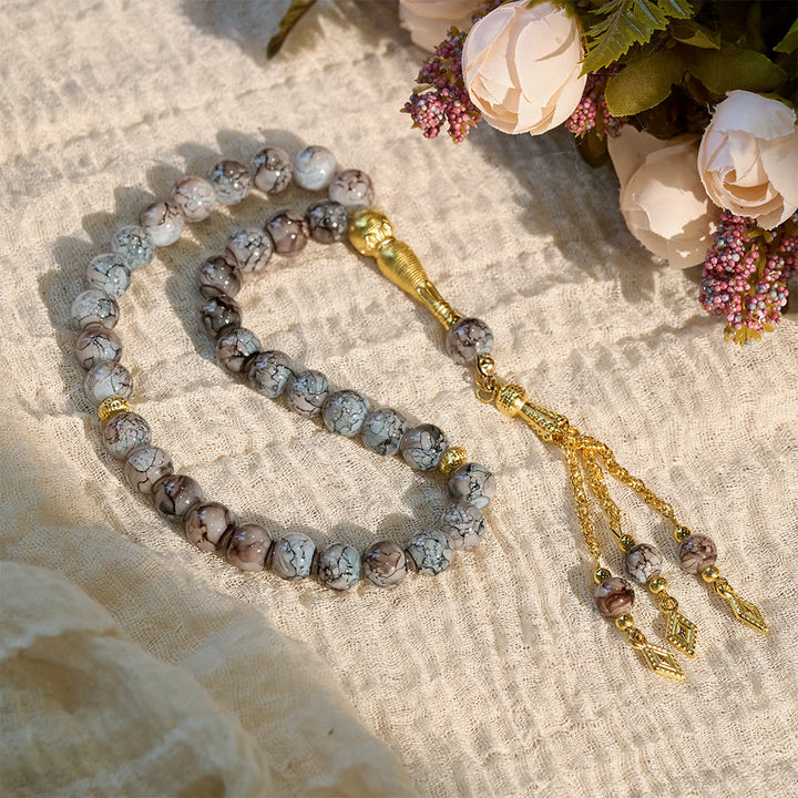 HilalHaven 10mm Round Speckled Glass 33 Beads Tasbih — Handcrafted Vintage Cultural Prayer Beads - Taupe - image 12