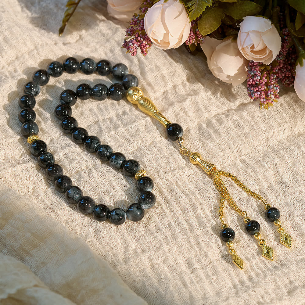 HilalHaven 10mm Round Speckled Glass 33 Beads Tasbih — Handcrafted Vintage Cultural Prayer Beads - Black - image 18