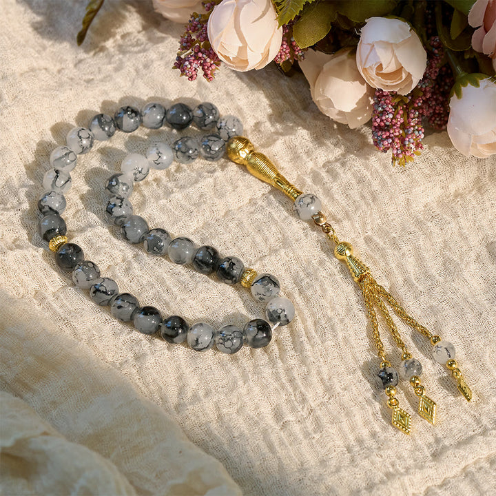 HilalHaven 10mm Round Speckled Glass 33 Beads Tasbih — Handcrafted Vintage Cultural Prayer Beads - Charcoal Gray - image 21