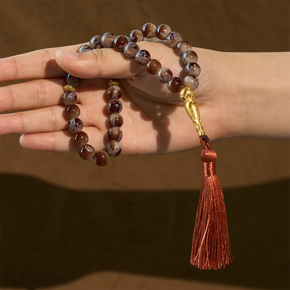 HilalHaven 10mm Explosion-Flower Glass 33 Beads Tasbih - Handcrafted Islamic Prayer Beads with Tassel - image 14