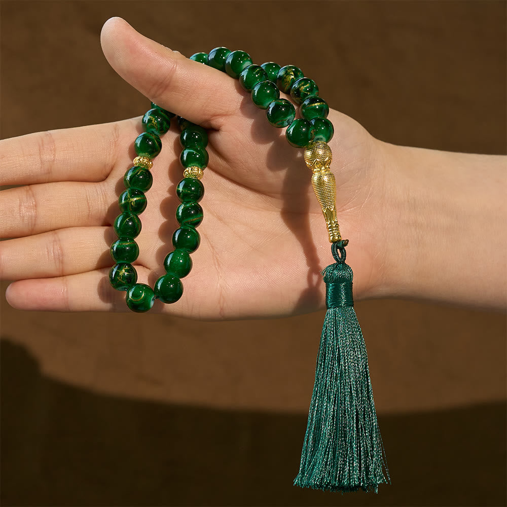 HilalHaven 10mm Explosion-Flower Stone 33 Beads Tasbih - Handcrafted Islamic Prayer Beads with Tassel - image 8