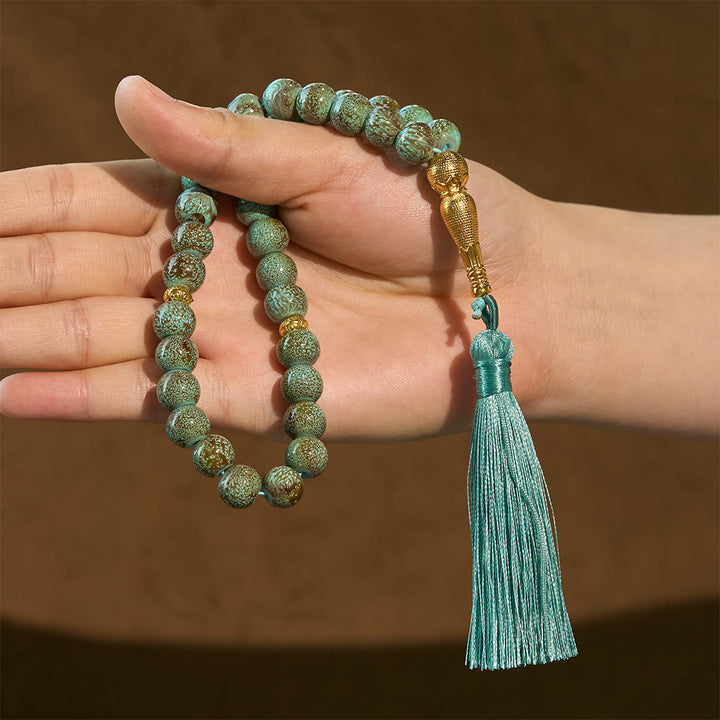 HilalHaven 10mm Explosion-Flower Stone 33 Beads Tasbih - Handcrafted Islamic Prayer Beads with Tassel - image 5