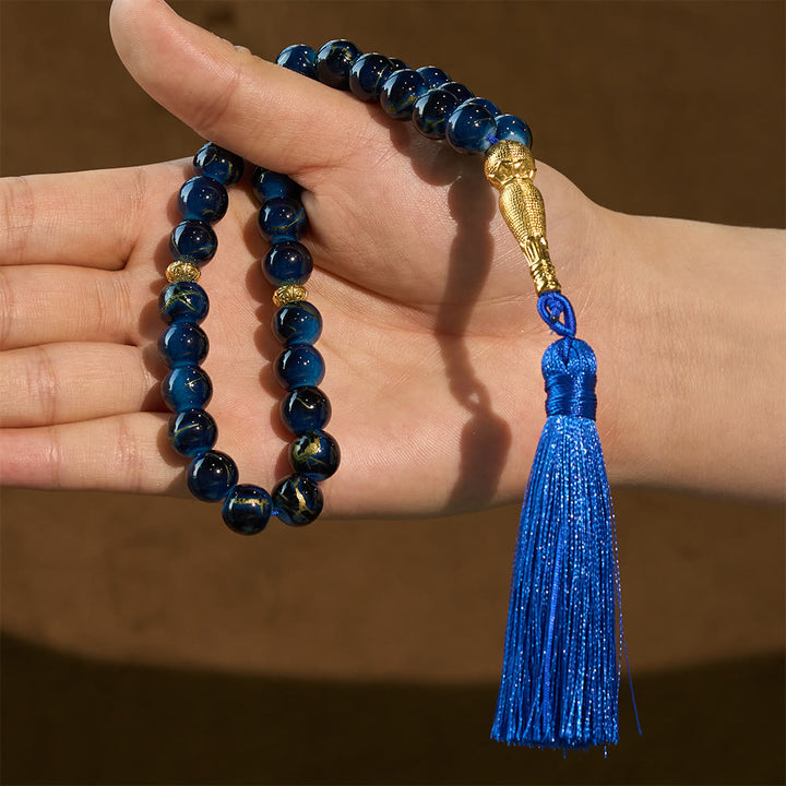 HilalHaven 10mm Explosion-Flower Glass 33 Beads Tasbih - Handcrafted Islamic Prayer Beads with Tassel - image 11