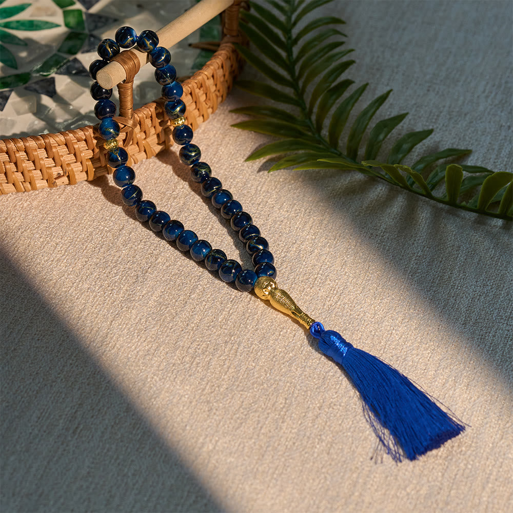 HilalHaven 10mm Explosion-Flower Stone 33 Beads Tasbih - Handcrafted Islamic Prayer Beads with Tassel - image 10