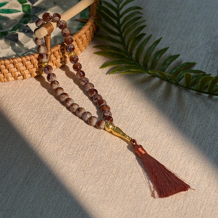 HilalHaven 10mm Explosion-Flower Stone 33 Beads Tasbih - Handcrafted Islamic Prayer Beads with Tassel - image 13