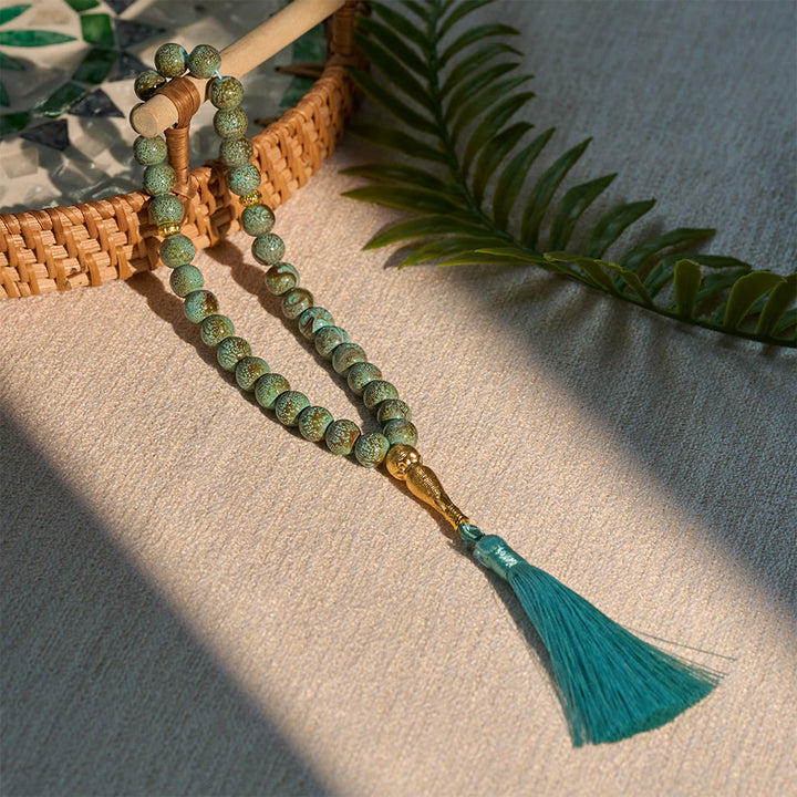 HilalHaven 10mm Explosion-Flower Glass 33 Beads Tasbih - Handcrafted Islamic Prayer Beads with Tassel - image 4