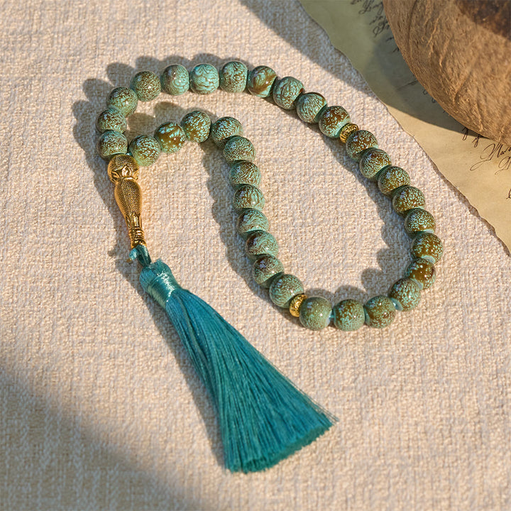 HilalHaven 10mm Explosion-Flower Stone 33 Beads Tasbih - Handcrafted Islamic Prayer Beads with Tassel - Light Blue - image 3