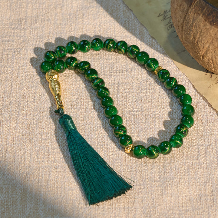 HilalHaven 10mm Explosion-Flower Glass 33 Beads Tasbih - Handcrafted Islamic Prayer Beads with Tassel - image 7