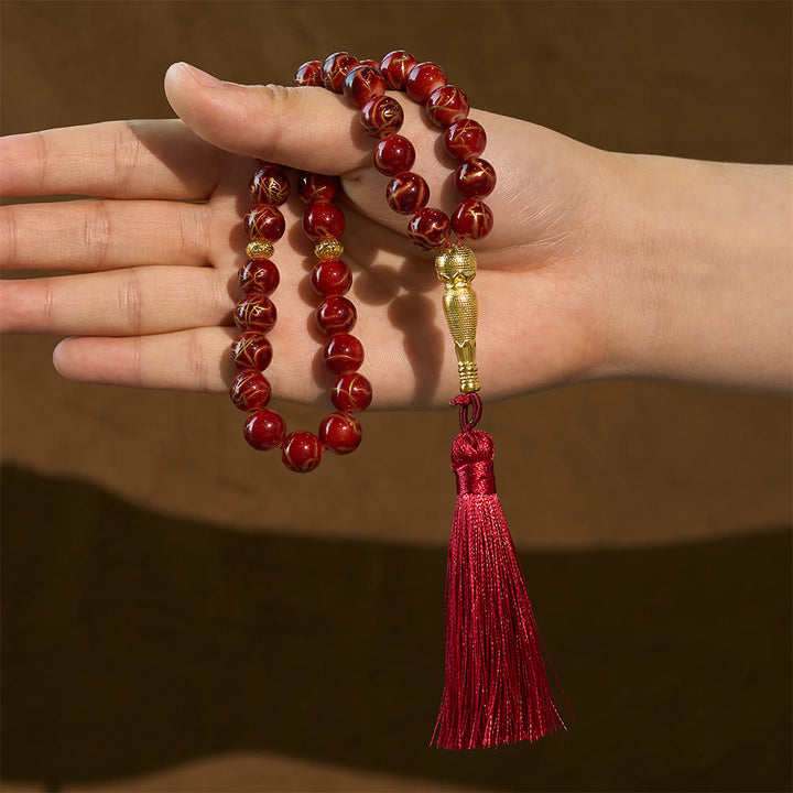 HilaHilalHaven 10mm Round Crackled Glass 33 Beads Tasbih – Handmade Tassel Islamic Prayer Beads - image 16