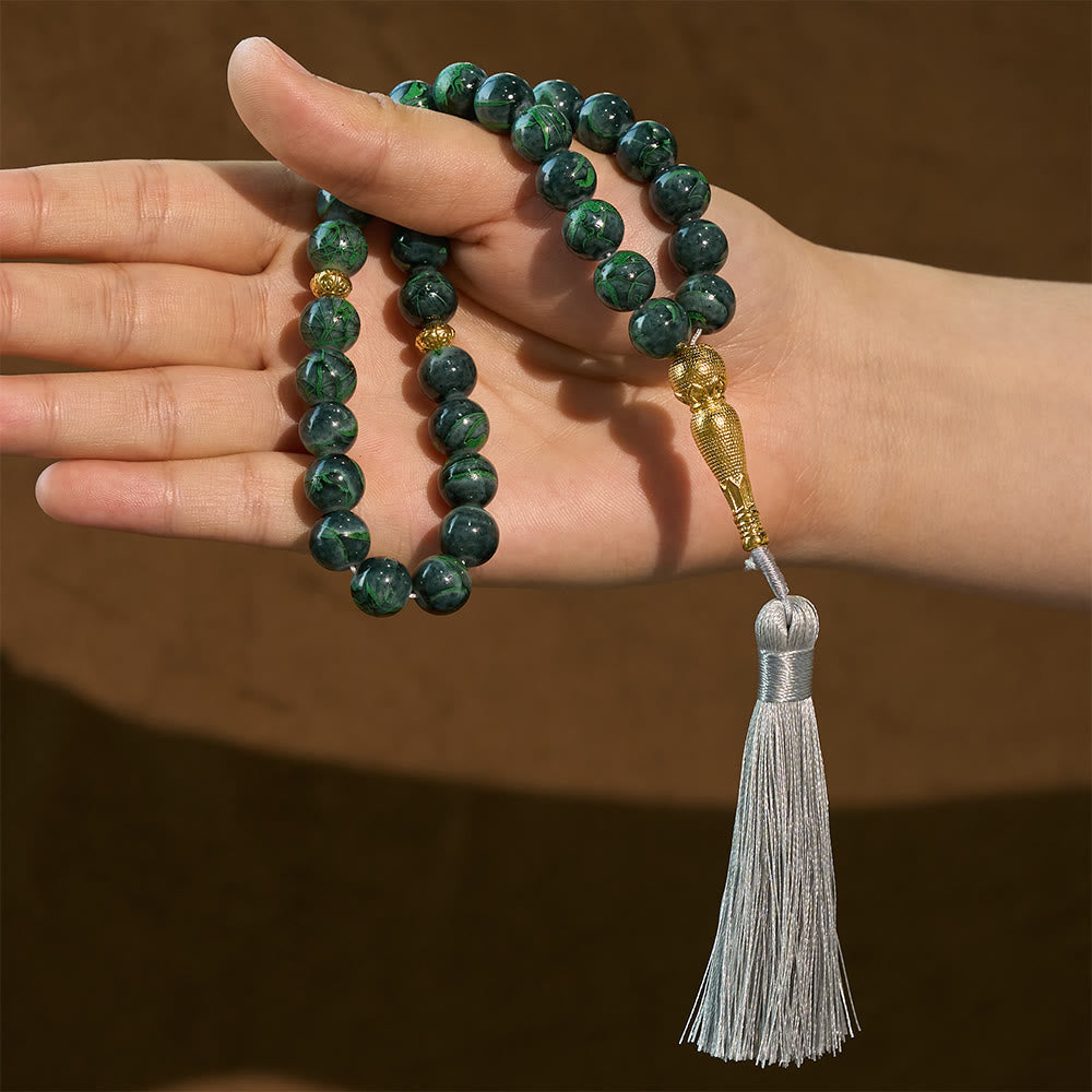 HilaHilalHaven 10mm Round Crackled Glass 33 Beads Tasbih – Handmade Tassel Islamic Prayer Beads - image 6