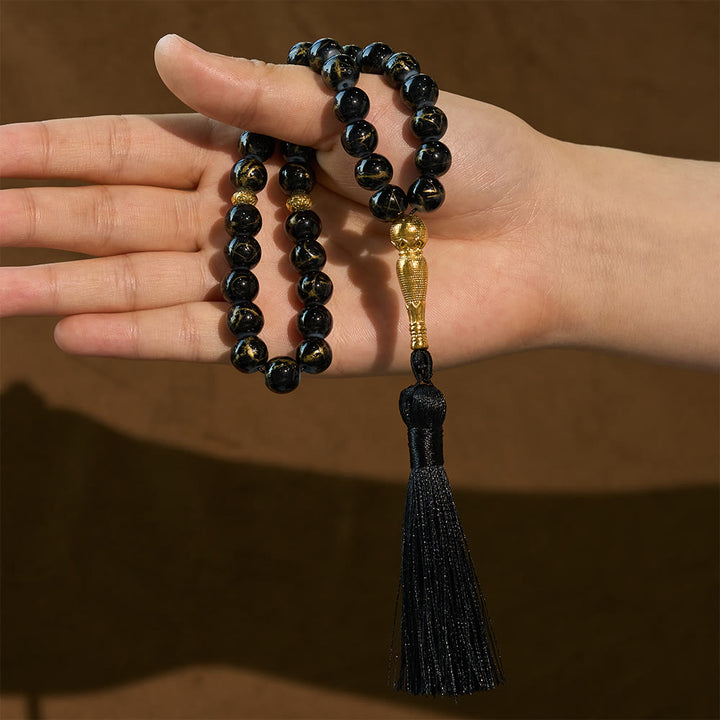 HilaHilalHaven 10mm Round Crackled Glass 33 Beads Tasbih – Handmade Tassel Islamic Prayer Beads - image 13