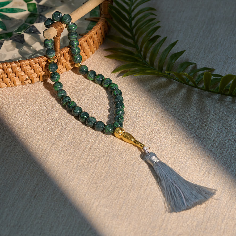 HilaHilalHaven 10mm Round Crackled Glass 33 Beads Tasbih – Handmade Tassel Islamic Prayer Beads - image 5