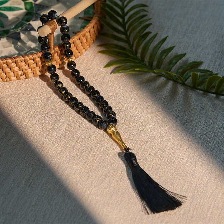 HilaHilalHaven 10mm Round Crackled Glass 33 Beads Tasbih – Handmade Tassel Islamic Prayer Beads - image 12